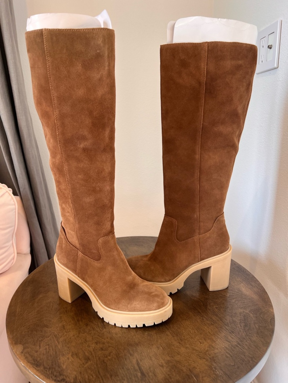 Dolce Vita Women’s Brown Suede Tall Platform Lug Heel Boots 7.5 - Picture 2 of 7